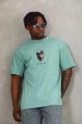 Unisex Oversize Baskılı Bisiklet Yaka T-Shirt - Mint Yeşili resmi