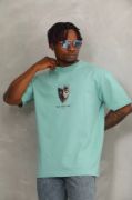 Unisex Oversize Baskılı Bisiklet Yaka T-Shirt - Mint Yeşili resmi
