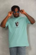 Unisex Oversize Baskılı Bisiklet Yaka T-Shirt - Mint Yeşili resmi