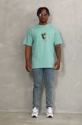 Unisex Oversize Baskılı Bisiklet Yaka T-Shirt - Mint Yeşili resmi