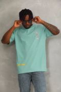 Unisex Oversize Baskılı Bisiklet Yaka T-Shirt - Mint Yeşili resmi