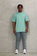 Unisex Oversize Baskılı Bisiklet Yaka T-Shirt - Mint Yeşili resmi