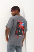 Unisex Oversize Baskılı Bisiklet Yaka T-Shirt - Füme resmi