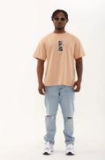 Unisex Oversize Baskılı Bisiklet Yaka T-Shirt - Bej resmi