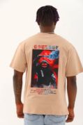 Unisex Oversize Baskılı Bisiklet Yaka T-Shirt - Bej resmi