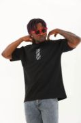 Unisex Oversize Baskılı Bisiklet Yaka T-Shirt - Siyah resmi