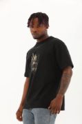 Unisex Oversize Baskılı Bisiklet Yaka T-Shirt - Siyah resmi