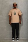 Unisex Oversize Baskılı Bisiklet Yaka T-Shirt - Bej resmi