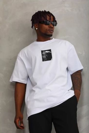 Unisex Oversize Baskılı Bisiklet Yaka T-Shirt - Beyaz resmi