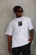 Unisex Oversize Baskılı Bisiklet Yaka T-Shirt - Beyaz resmi