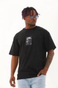 Unisex Oversize Baskılı Bisiklet Yaka T-Shirt - Siyah resmi