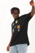 Unisex Oversize Baskılı Bisiklet Yaka T-Shirt - Siyah resmi