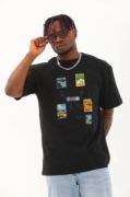 Unisex Oversize Baskılı Bisiklet Yaka T-Shirt - Siyah resmi