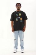Unisex Oversize Baskılı Bisiklet Yaka T-Shirt - Siyah resmi