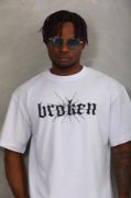Unisex Oversize Baskılı Bisiklet Yaka T-Shirt - Beyaz resmi