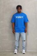 Unisex Oversize Baskılı Bisiklet Yaka T-Shirt - Mavi resmi