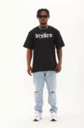 Unisex Oversize Baskılı Bisiklet Yaka T-Shirt - Siyah resmi