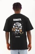 Unisex Oversize Baskılı Bisiklet Yaka T-Shirt - Siyah resmi