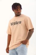 Unisex Oversize Baskılı Bisiklet Yaka T-Shirt - Bej resmi