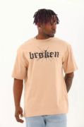 Unisex Oversize Baskılı Bisiklet Yaka T-Shirt - Bej resmi