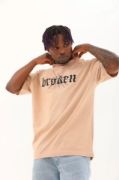 Unisex Oversize Baskılı Bisiklet Yaka T-Shirt - Bej resmi