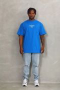 Unisex Oversize Baskılı Bisiklet Yaka T-Shirt - Mavi resmi