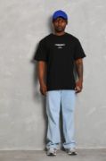 Unisex Oversize Baskılı Bisiklet Yaka T-Shirt - Siyah resmi