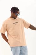 Unisex Oversize Baskılı Bisiklet Yaka T-Shirt - Bej resmi