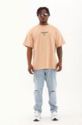 Unisex Oversize Baskılı Bisiklet Yaka T-Shirt - Bej resmi
