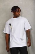 Unisex Oversize Baskılı Bisiklet Yaka T-Shirt - Beyaz resmi