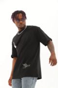 Unisex Oversize Baskılı Bisiklet Yaka T-Shirt - Siyah resmi