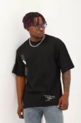 Unisex Oversize Baskılı Bisiklet Yaka T-Shirt - Siyah resmi