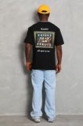Unisex Oversize Baskılı Bisiklet Yaka T-Shirt - Siyah resmi