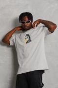 Unisex Oversize Baskılı Bisiklet Yaka T-Shirt - Gri resmi