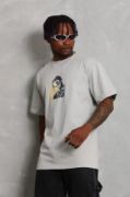 Unisex Oversize Baskılı Bisiklet Yaka T-Shirt - Gri resmi