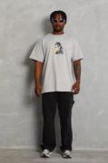 Unisex Oversize Baskılı Bisiklet Yaka T-Shirt - Gri resmi