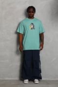 Unisex Oversize Baskılı Bisiklet Yaka T-Shirt - Mint Yeşili resmi