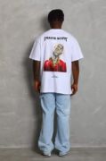 Unisex Oversize Baskılı Bisiklet Yaka T-Shirt - Beyaz resmi