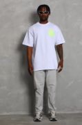 Unisex Oversize Baskılı Bisiklet Yaka T-Shirt - Beyaz resmi