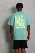 Unisex Oversize Baskılı Bisiklet Yaka T-Shirt - Mint Yeşili resmi