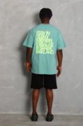 Unisex Oversize Baskılı Bisiklet Yaka T-Shirt - Mint Yeşili resmi
