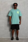 Unisex Oversize Baskılı Bisiklet Yaka T-Shirt - Mint Yeşili resmi