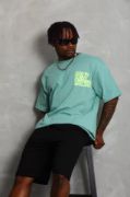 Unisex Oversize Baskılı Bisiklet Yaka T-Shirt - Mint Yeşili resmi