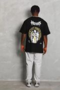 Unisex Oversize Baskılı Bisiklet Yaka T-Shirt - Siyah resmi