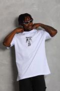 Unisex Oversize Baskılı Bisiklet Yaka T-Shirt - Beyaz resmi