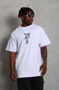 Unisex Oversize Baskılı Bisiklet Yaka T-Shirt - Beyaz resmi