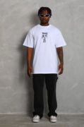 Unisex Oversize Baskılı Bisiklet Yaka T-Shirt - Beyaz resmi