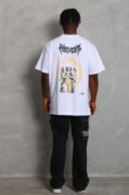 Unisex Oversize Baskılı Bisiklet Yaka T-Shirt - Beyaz resmi