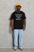 Unisex Oversize Baskılı Bisiklet Yaka T-Shirt - Siyah resmi