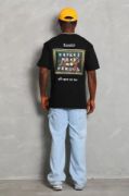 Unisex Oversize Baskılı Bisiklet Yaka T-Shirt - Siyah resmi